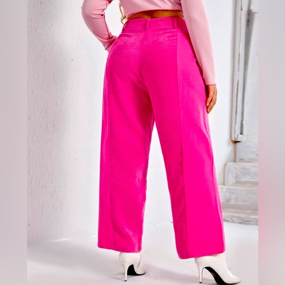 SHEIN HARRY STYLES-esque Hot Pink/ Pink Plus High Waist Corduroy Wide Leg Pants - Picture 5 of 6